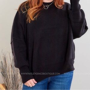 NWOT White Birch Black Round Neck, Dolman Sleeve Sweater, size 1x